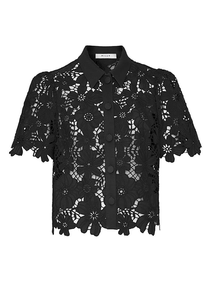 Women's Addison Roja Lace Short-Sleeve Top - Black - Size Large