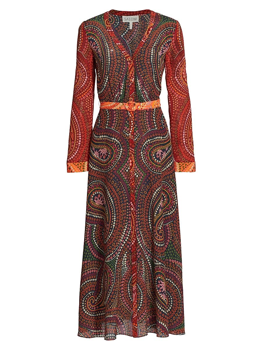 Women's Lea Paisley Silk V-Neck Maxi Dress - Paisley Medley Print - Size 4