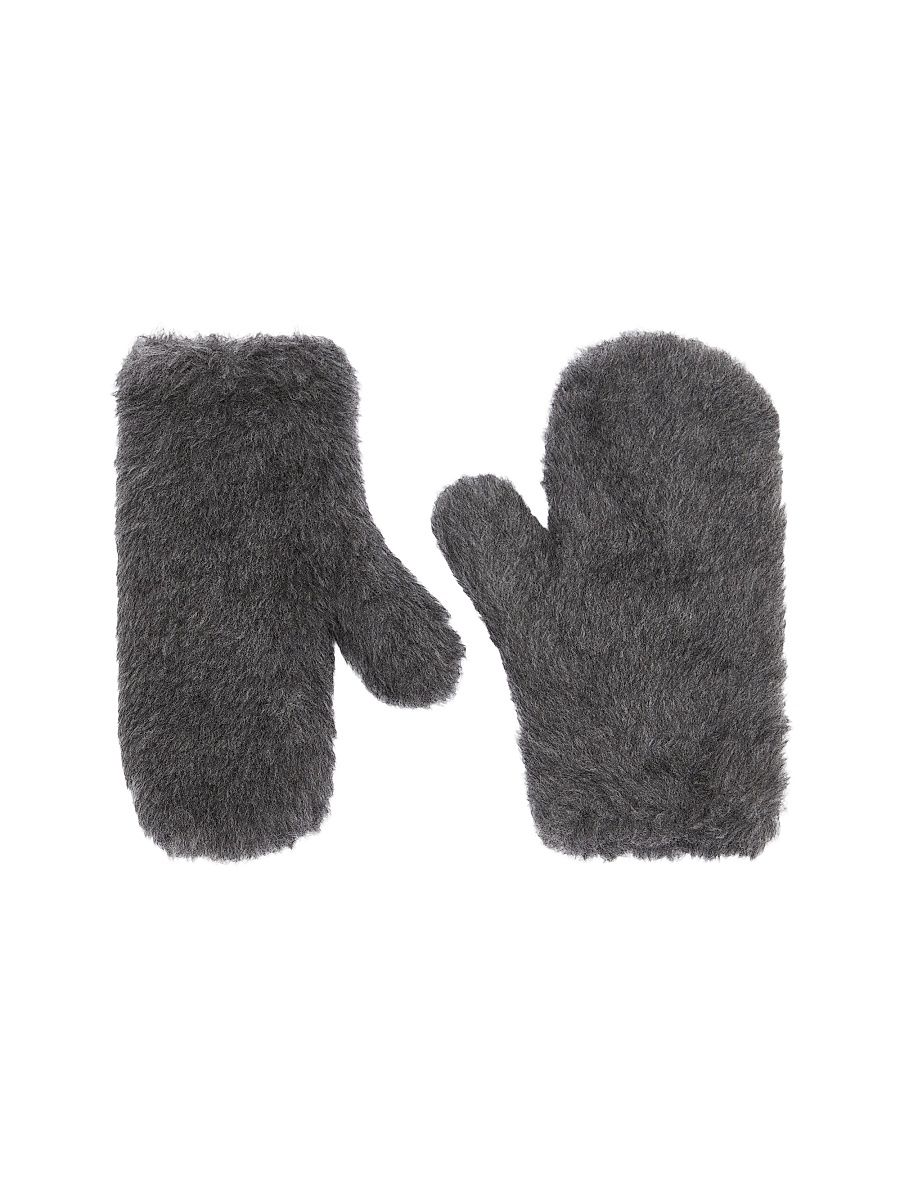 Women's Mittens in Wool and Alpaca Teddy Fabric - Medium Grey - Size Medium