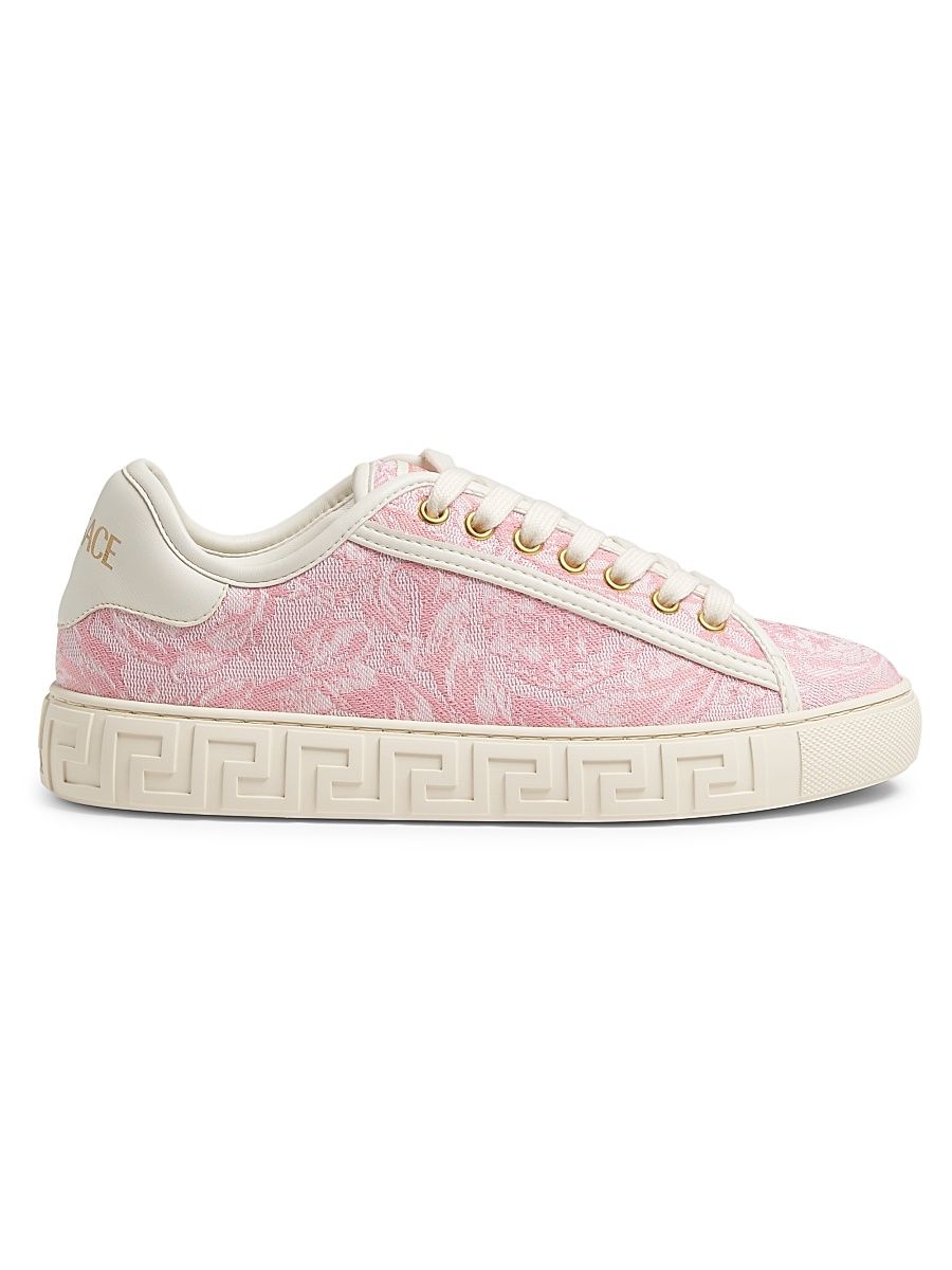 Women's Jacquard Leather-Trimmed Sneakers - Pale Pink - Size 11