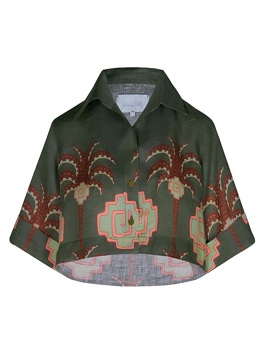 Women's Cumbi Crop Shirt - Green Chocolate Pink - Size 6