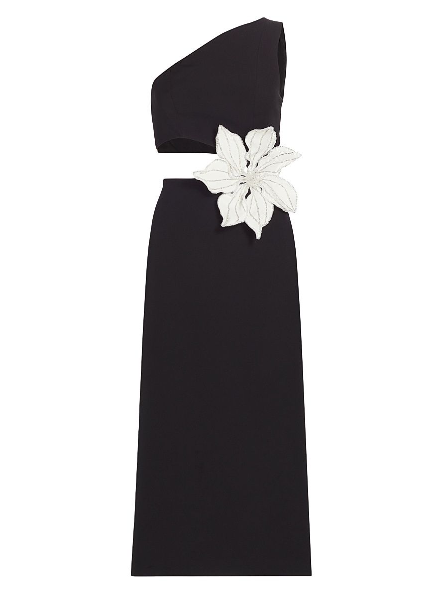 Women's Flower Appliqué & Cut-Out Midi-Dress - Black - Size 2