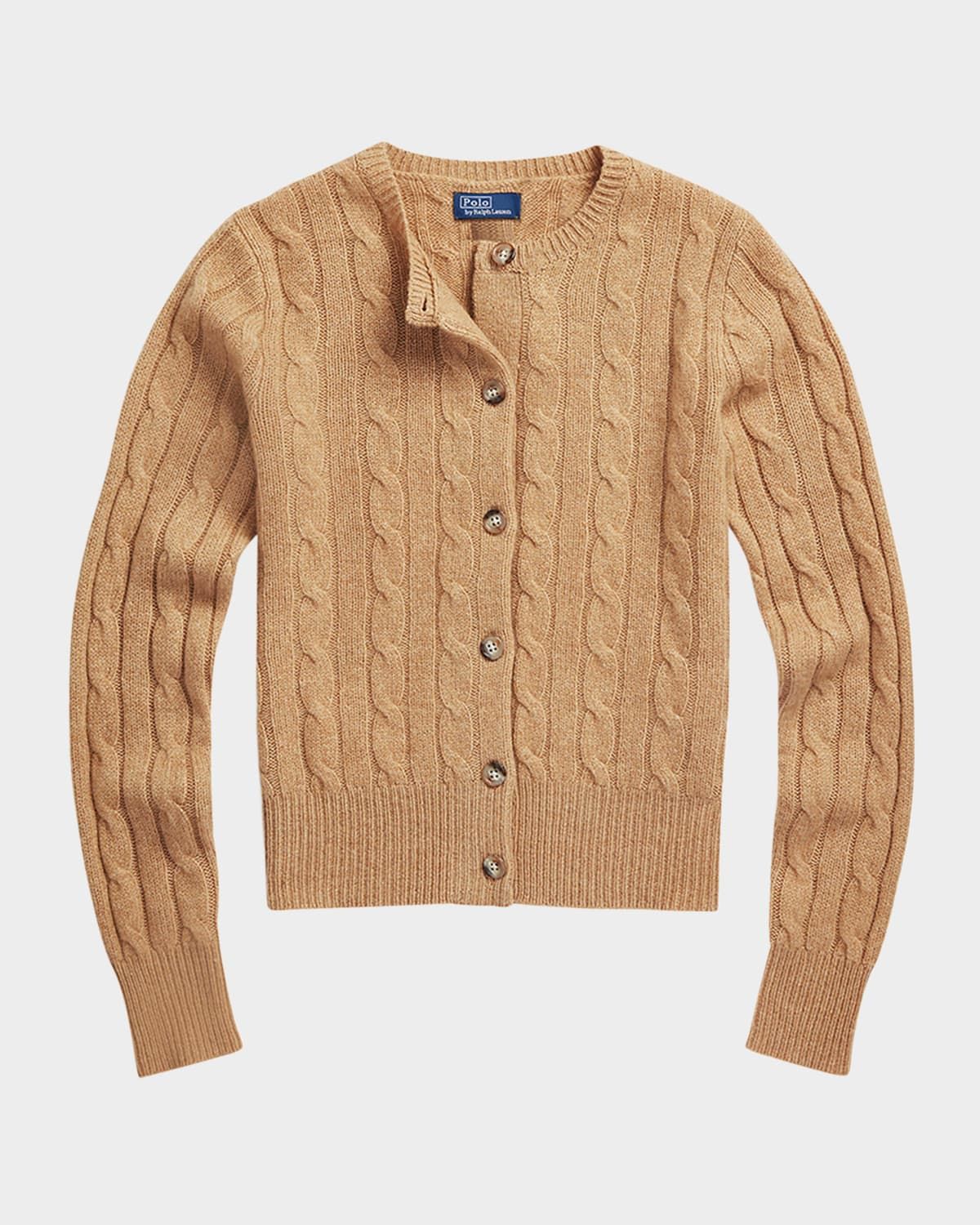 Cable-Knit Cashmere Crewneck Cardigan