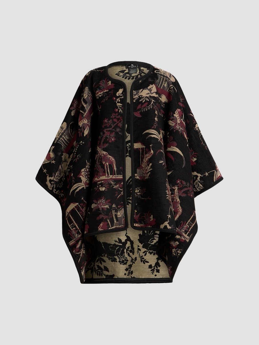 Etro Women's Reversible Jacquard Open Front Cape - Black