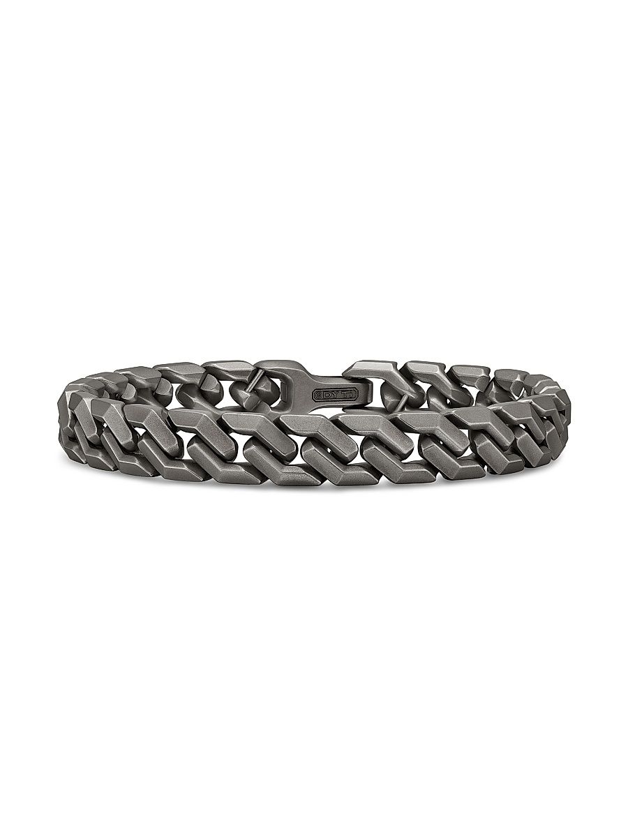 Men's Curb Chain Angular Link Bracelet in Titanium, 8.7MM - Silver - Size Medium