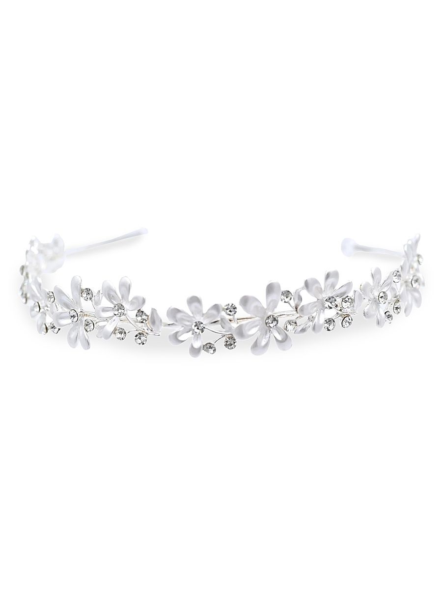 Rhinestone Flower Headband - Silver
