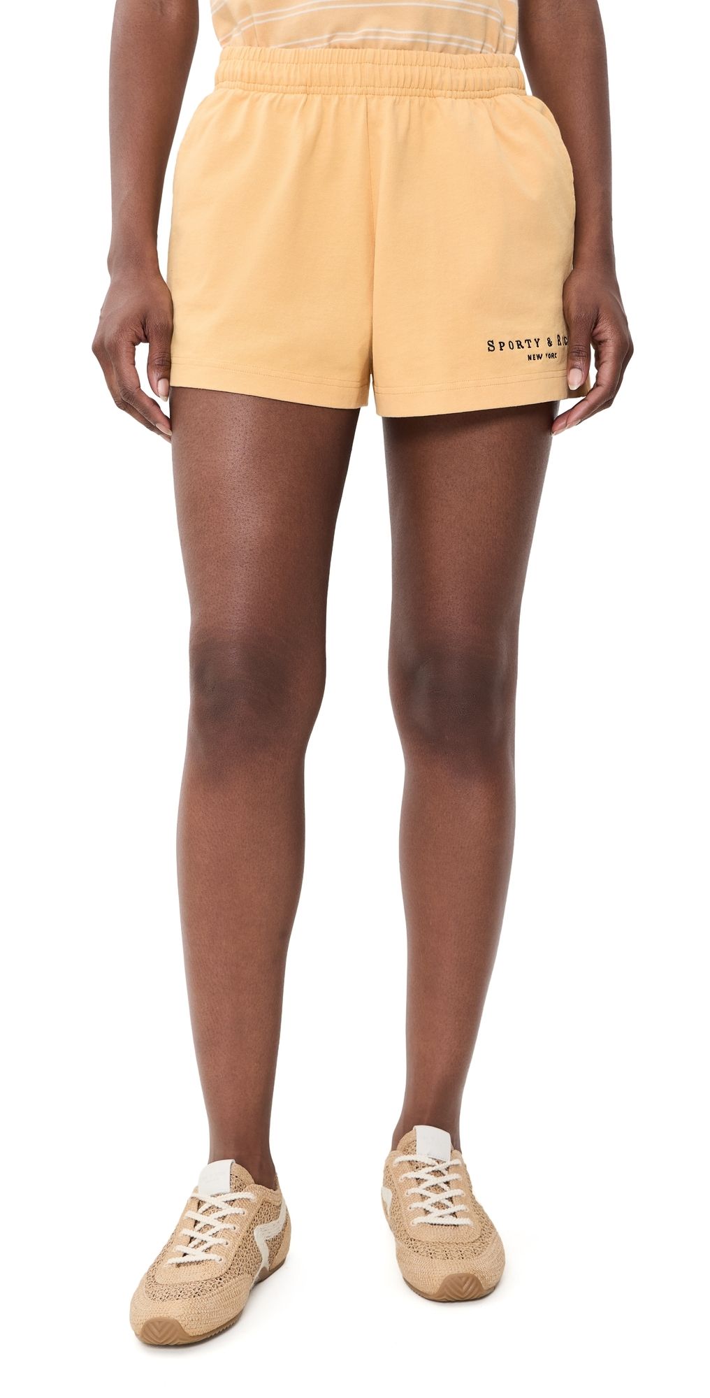 Sporty & Rich Title Embroidered Disco Shorts Limone L