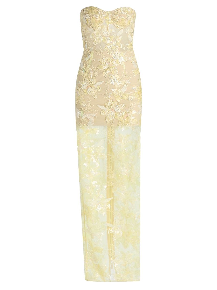 Women's Sequin-Embellished Sheath Maxi Dress - Buttery Yellow - Size XL