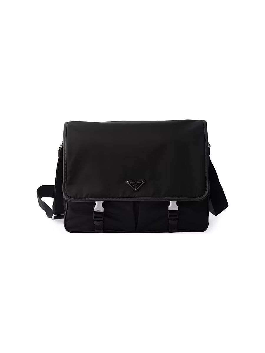 Men's Re-Nylon and Saffiano Leather Shoulder Bag - Black