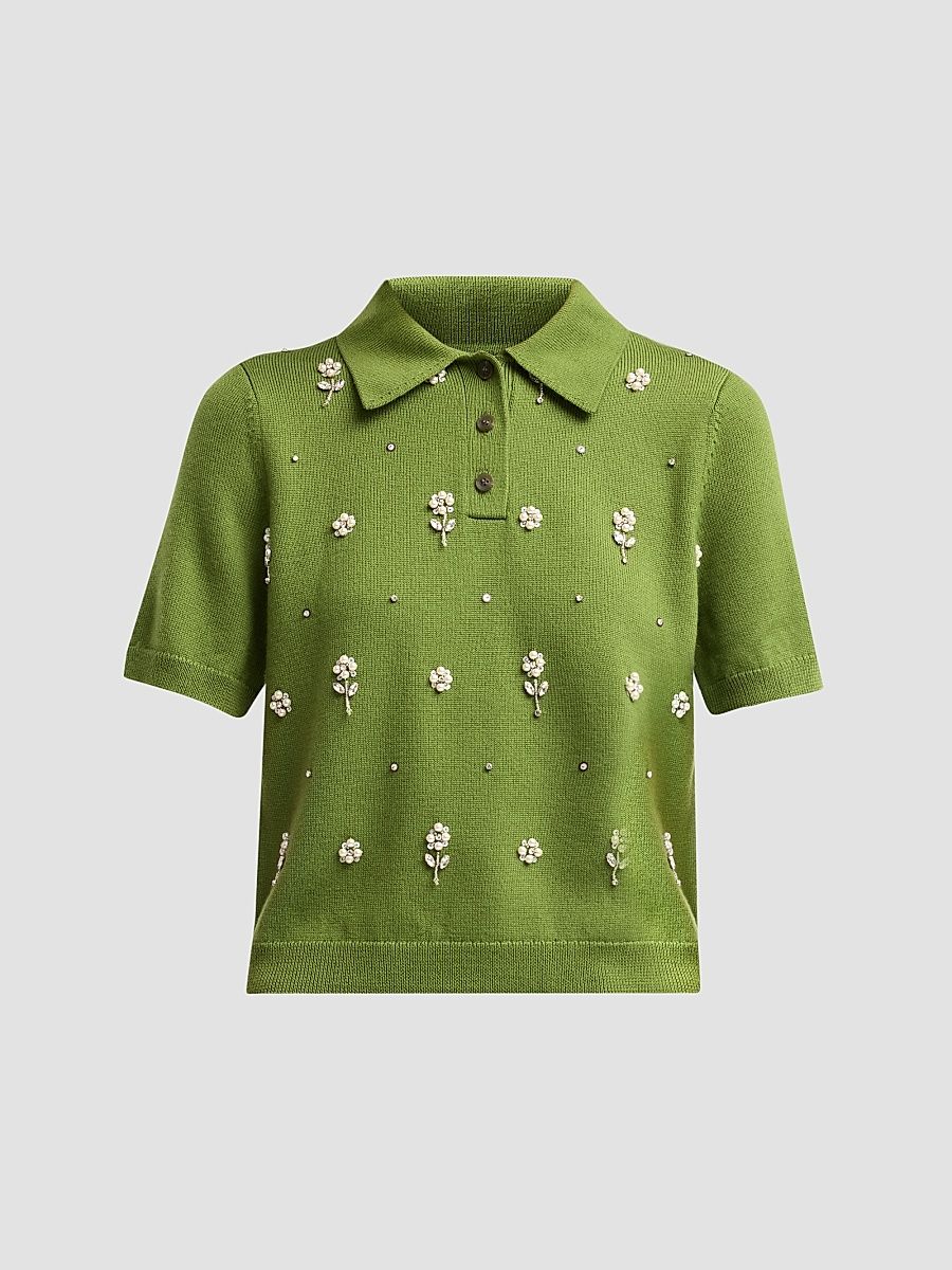 Women's Camilla Embroidered Polo Sweater - Sprout - Size XL