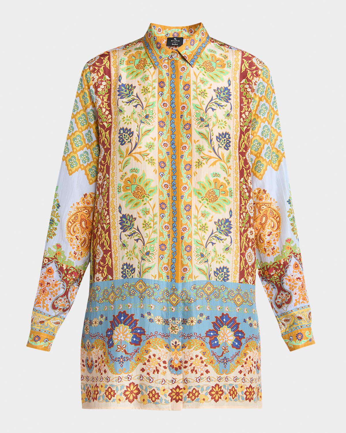 Multicolor Paisley Silk Button-Front Shirt