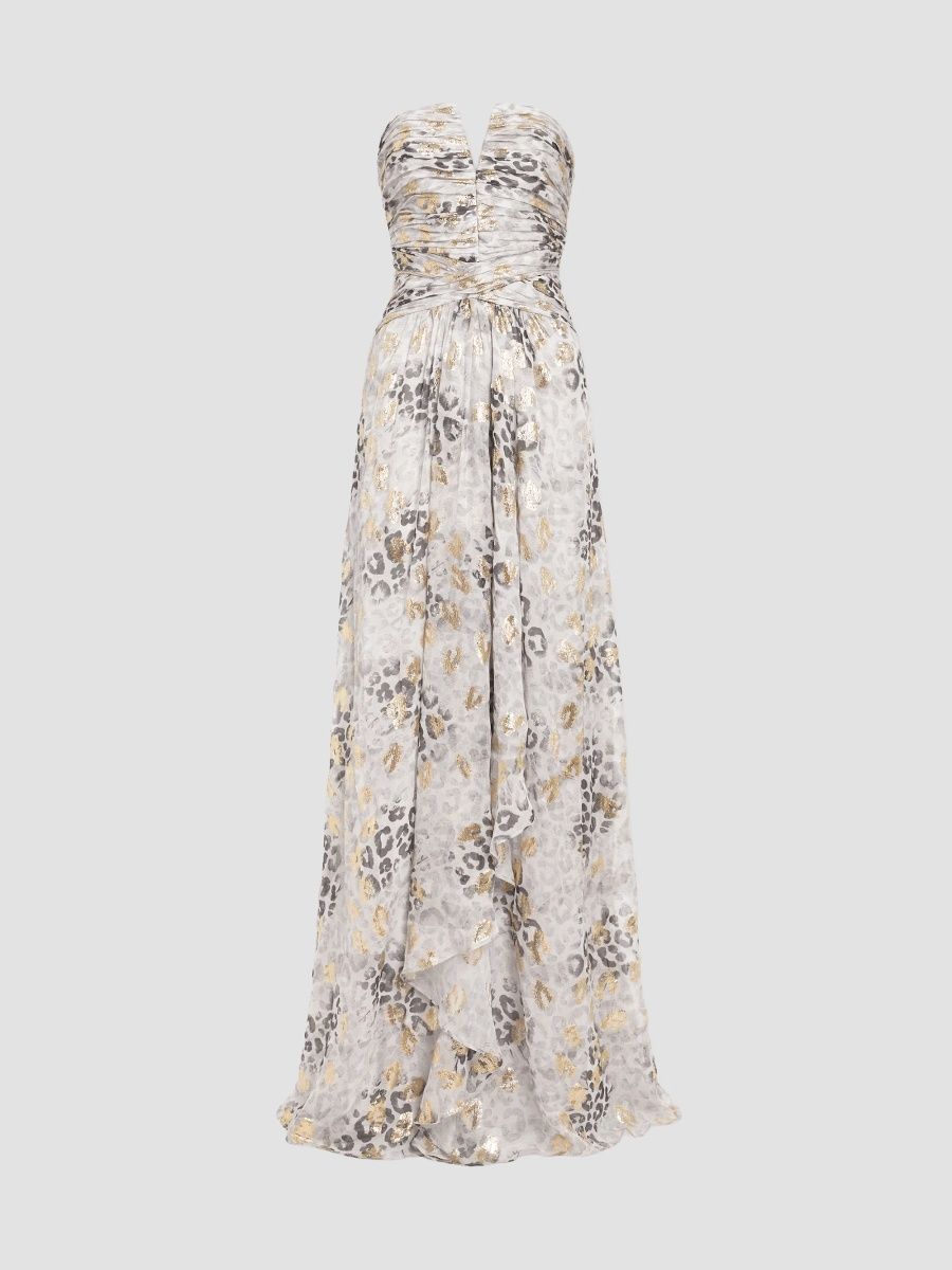 Ramy Brook Women's Dorise Metallic Leopard Strapless Gown - Snow Leopard - Size 16