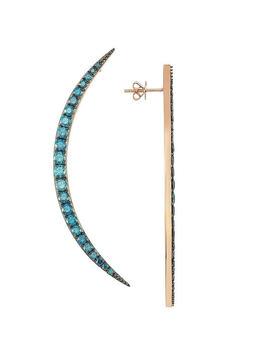 Women's Star Light Crescent 14K Rose Gold & Blue Diamond Moon Earrings - Rose Gold