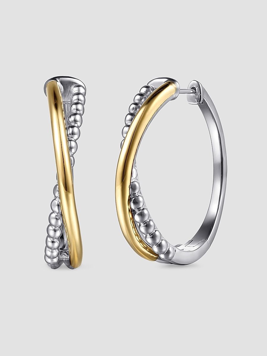 Gabriel & Co Women's Bujukan 14K Yellow Gold & Sterling Silver Criss Cross Hoop Earrings - Sterling Silver