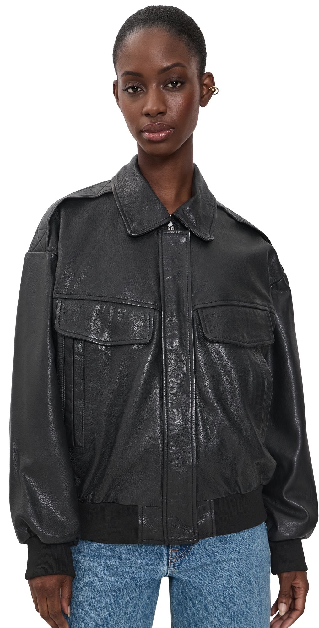 LAMARQUE Trevanna Leather Bomber Jacket Black S