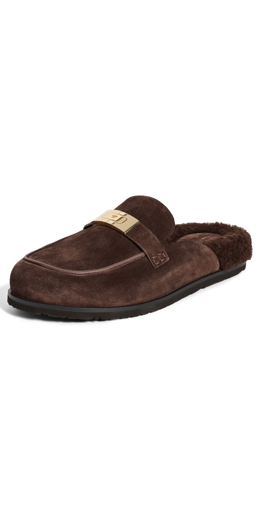 Tory Burch Leelee Shearling Mules Dark Cocoa 9.5