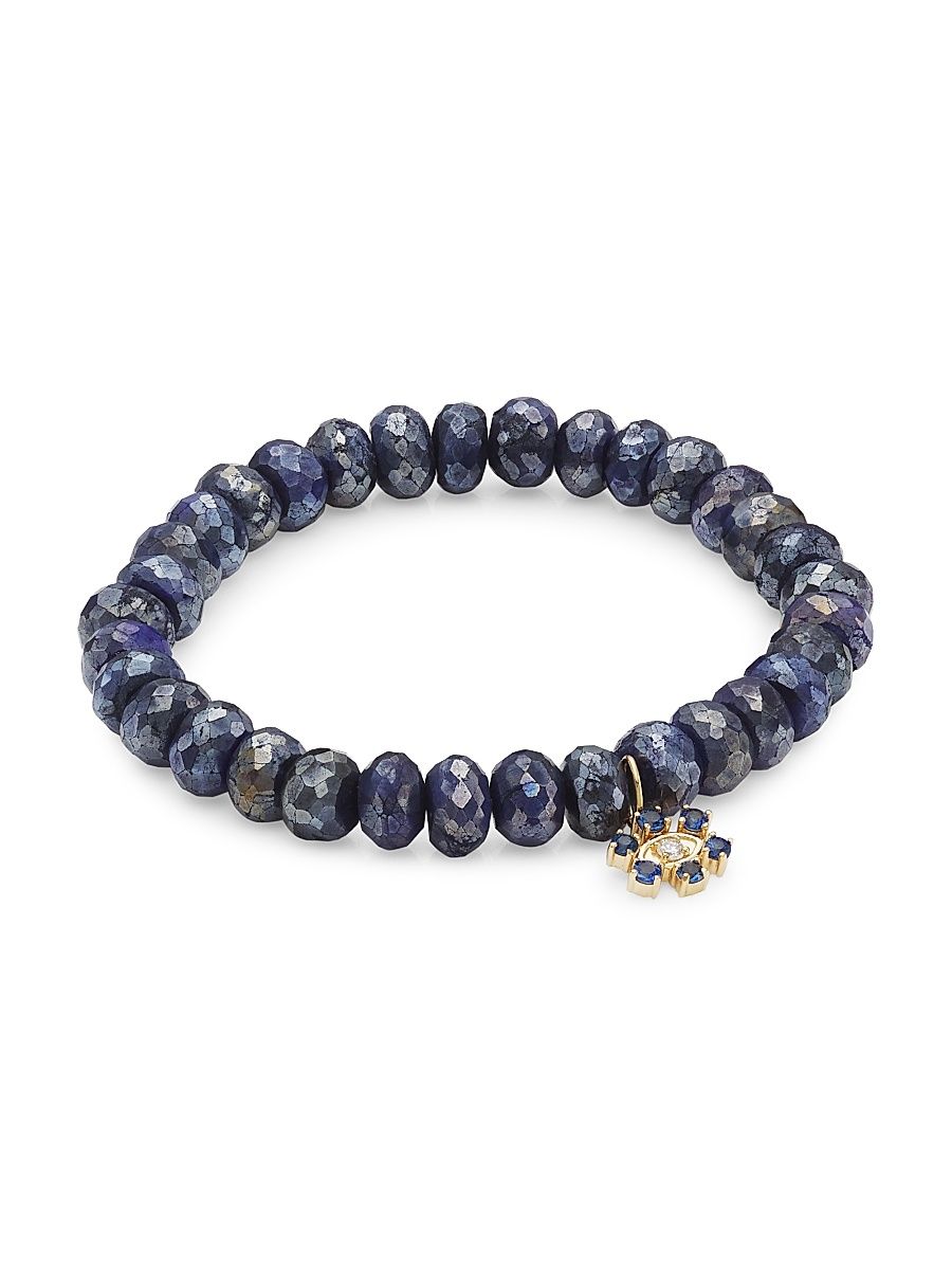 Women's 14K Yellow Gold & Multi-Stone Evil Eye Charm Bracelet - Blue Black