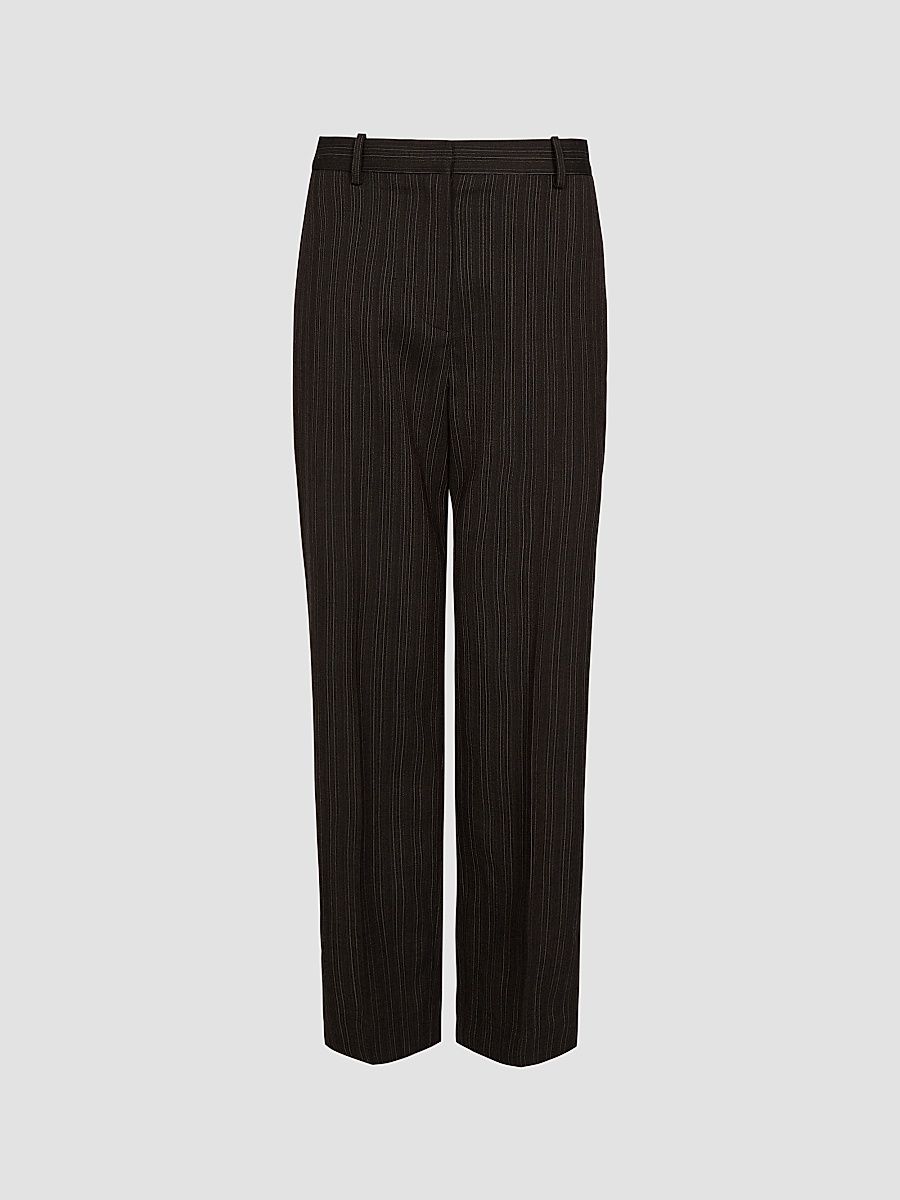 Women's Roberts Pinstriped Wool-Blend Straight-Leg Pants - Dark Chocolate - Size 12
