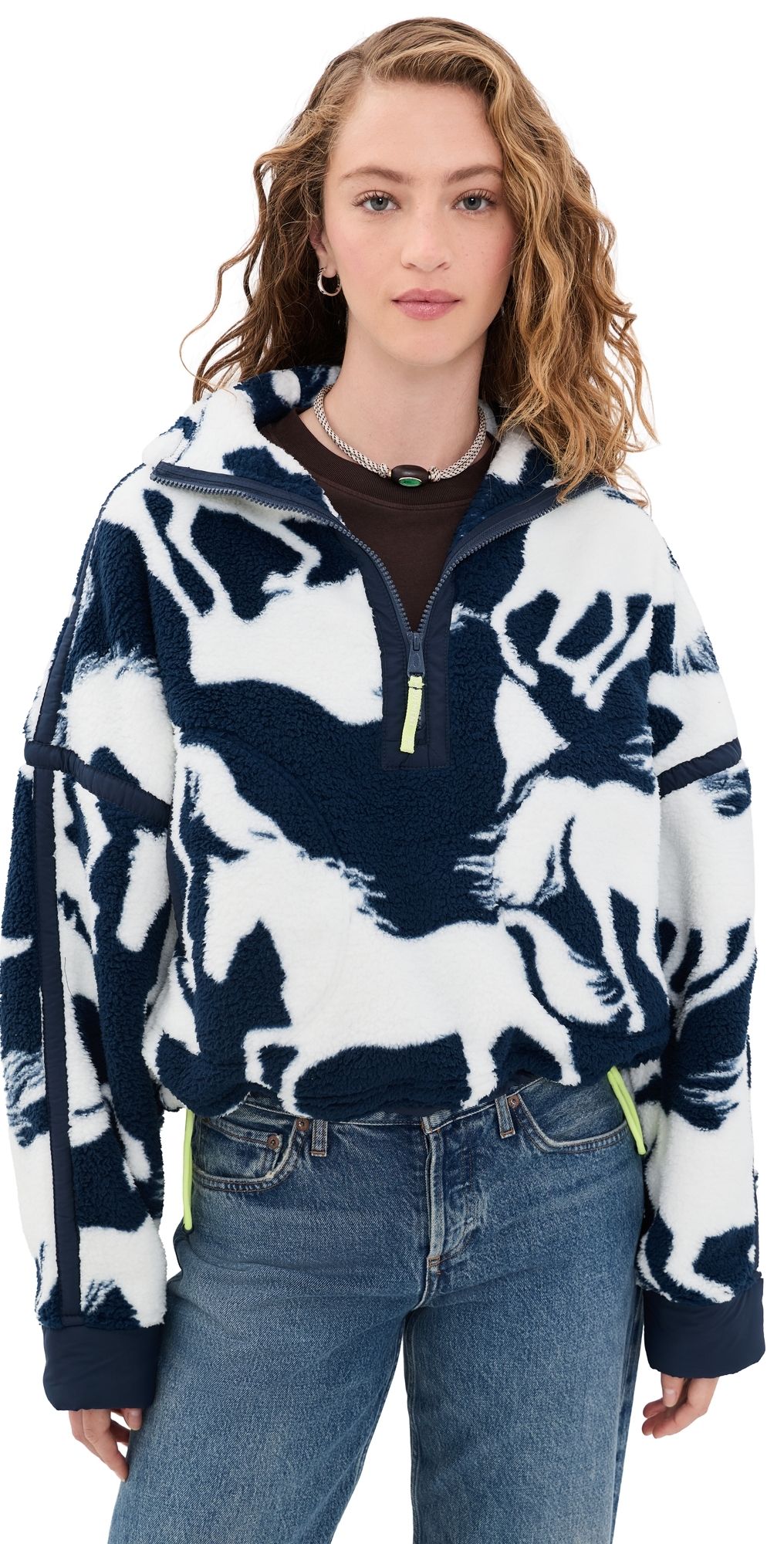 FP Movement Mountain High Printed Half-Zip Fleece Wild Horses Navy Com L
