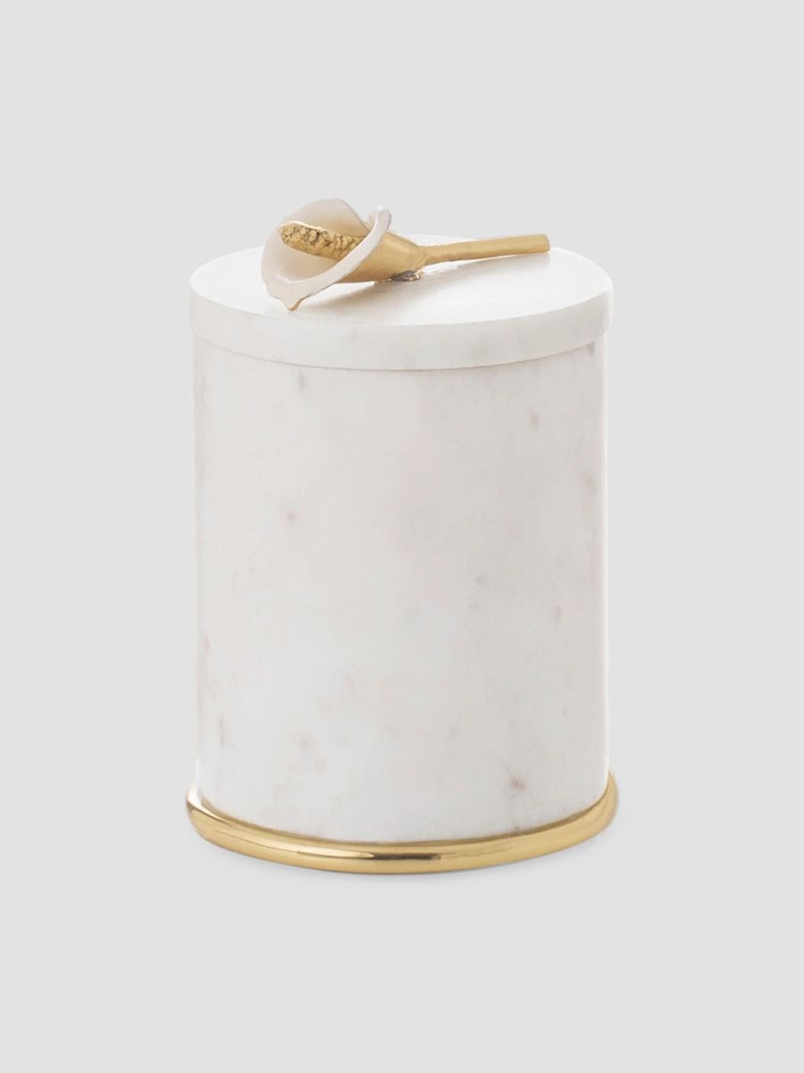 Michael Aram Calla Lily Round Marble, Natural Brass & White Enamel Container