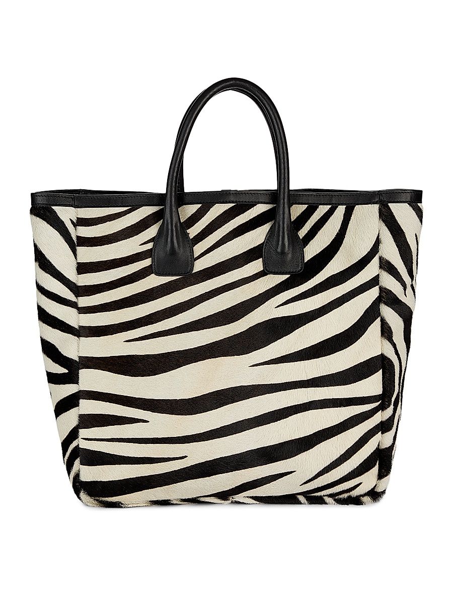 Women's Freddie Zebra-Print Calf Hair Tote Bag - Ivory Black Zebra Print