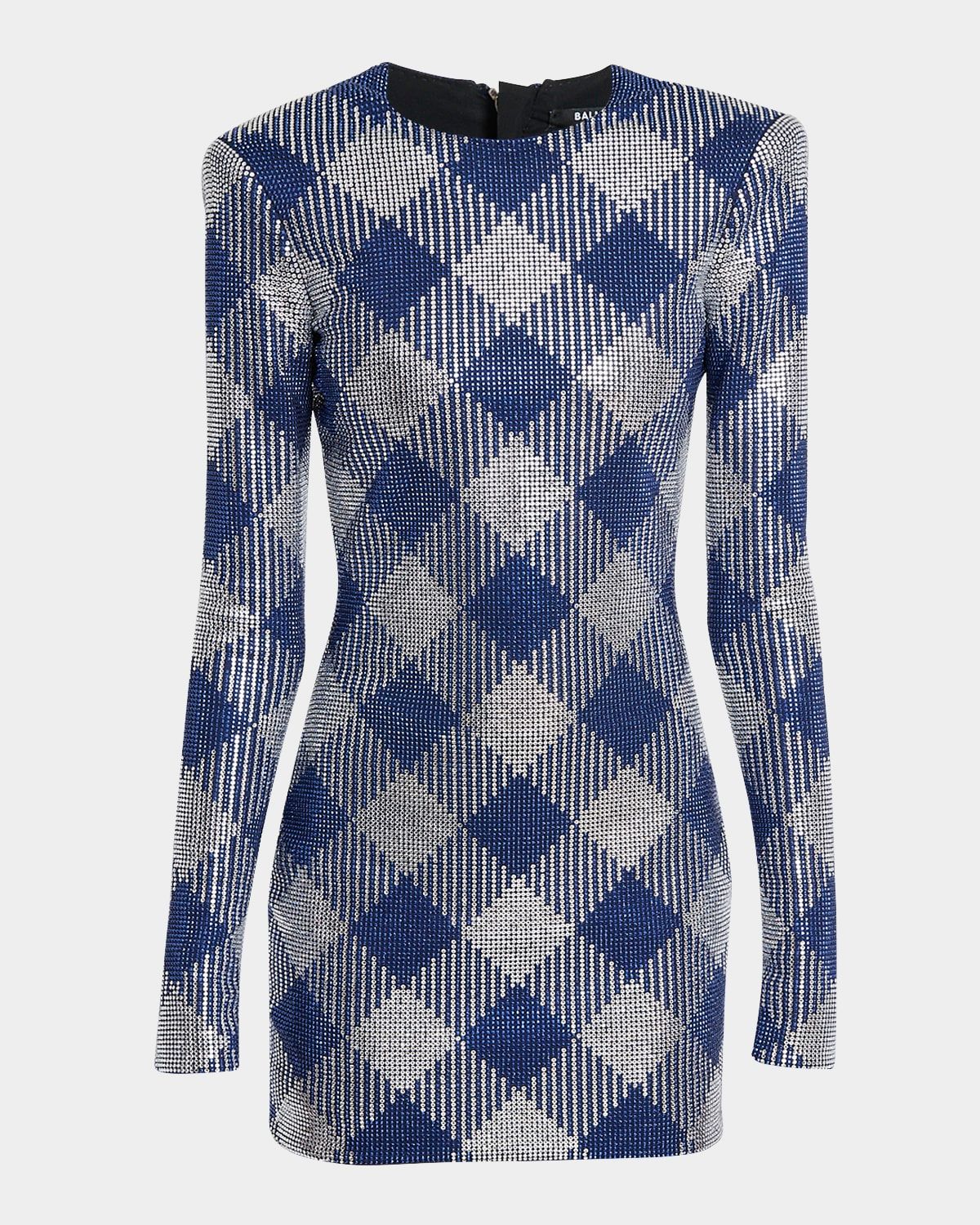 Long-Sleeve Diamond Rhinestone Mini Dress