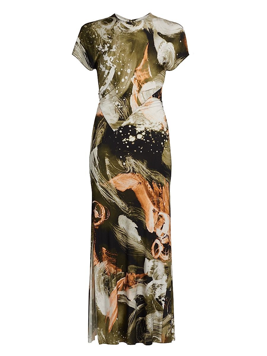 Women's Brushstroke Jersey Maxi-Dress - Olive Apricot Multi - Size 10