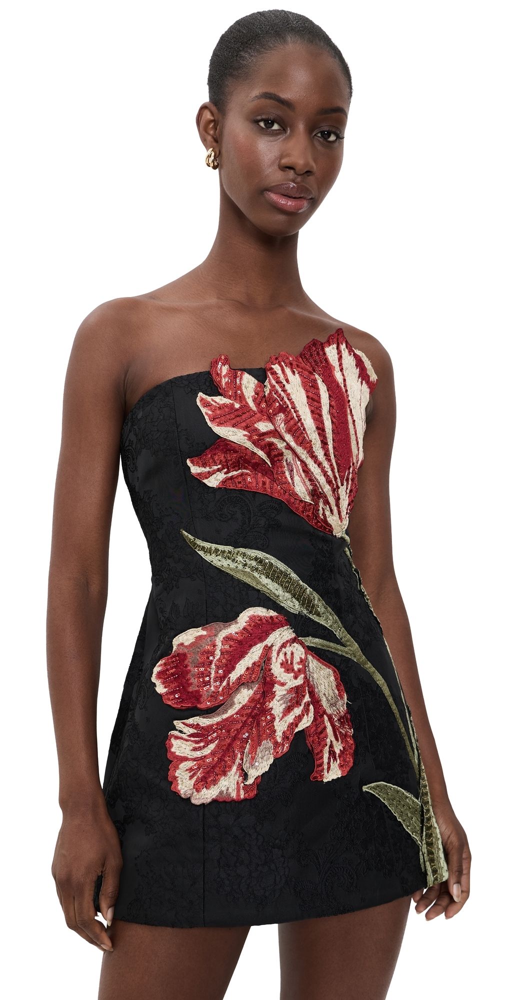 ALICE + OLIVIA Katia Embellished Strapless Lantern Mini Dress Soft Tulip Black 4