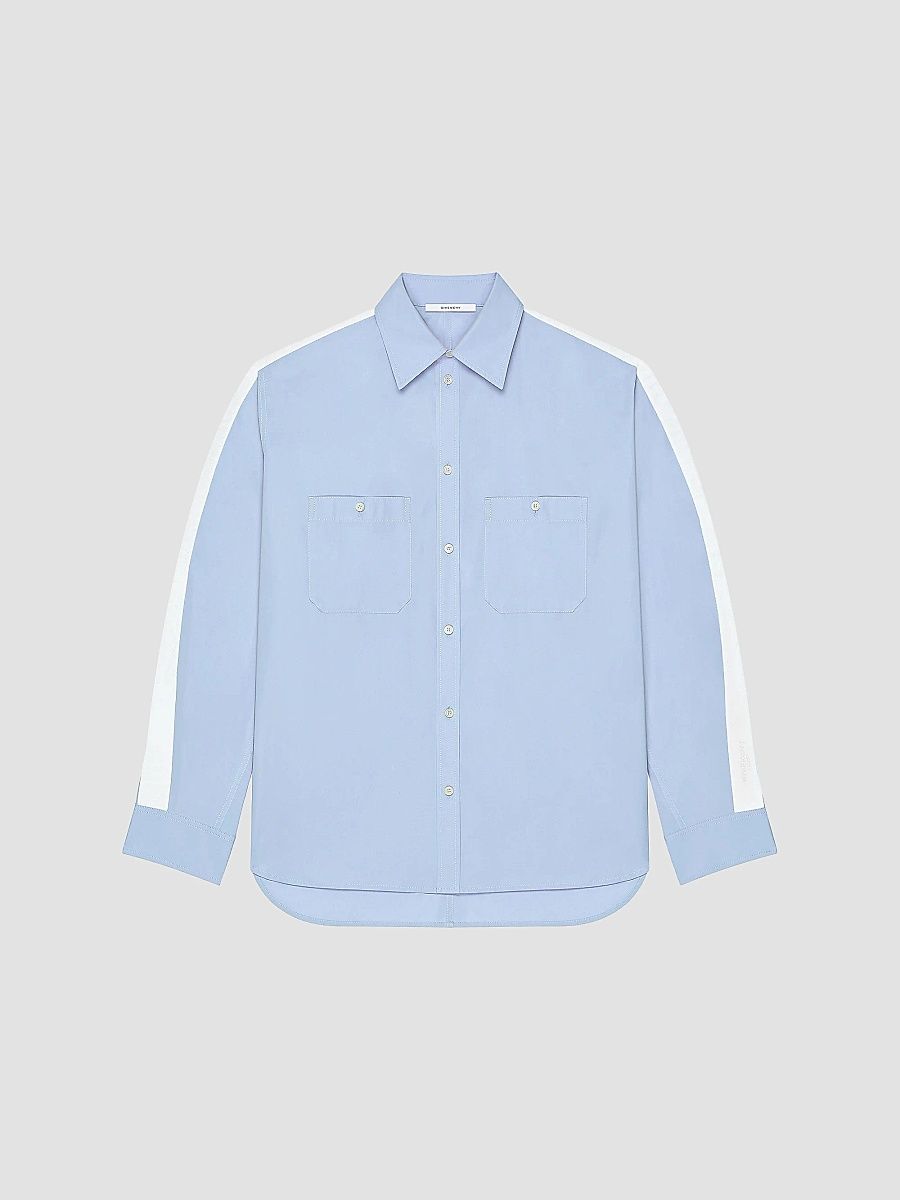 Givenchy Men's Couture Seam Overshirt in Poplin with Gros Grain Detail - Light Blue - Size XXL