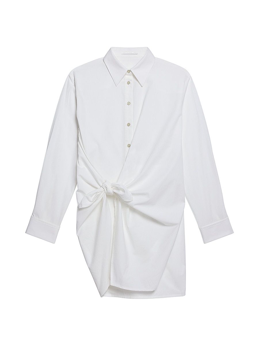 Women's Knotted Cotton Shirtdress - White - Size Large