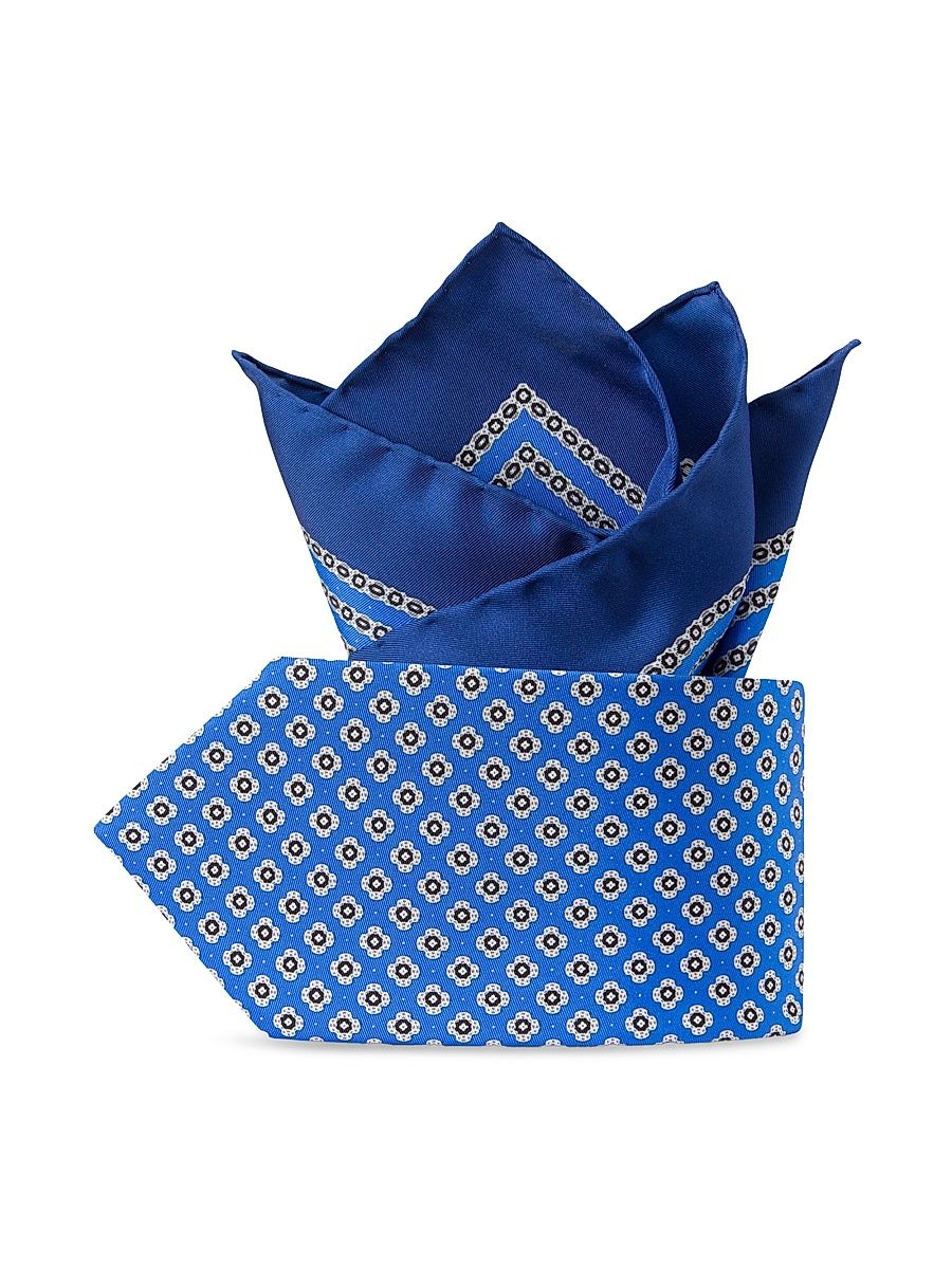 Stefano Ricci Men's Luxury Printed Silk Tie Set - Medium Blue