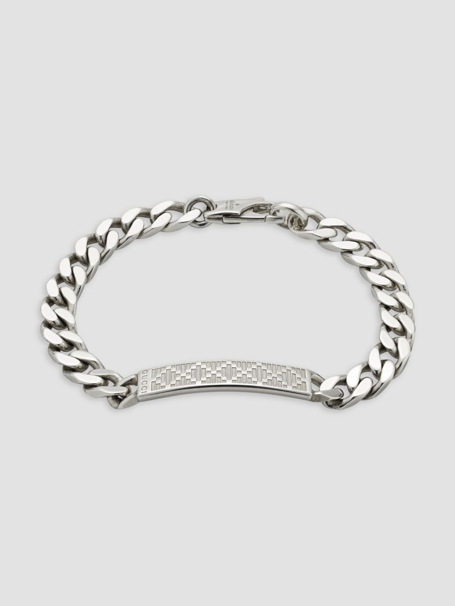 Gucci Men's Sterling Silver & Diamante Bracelet - Silver