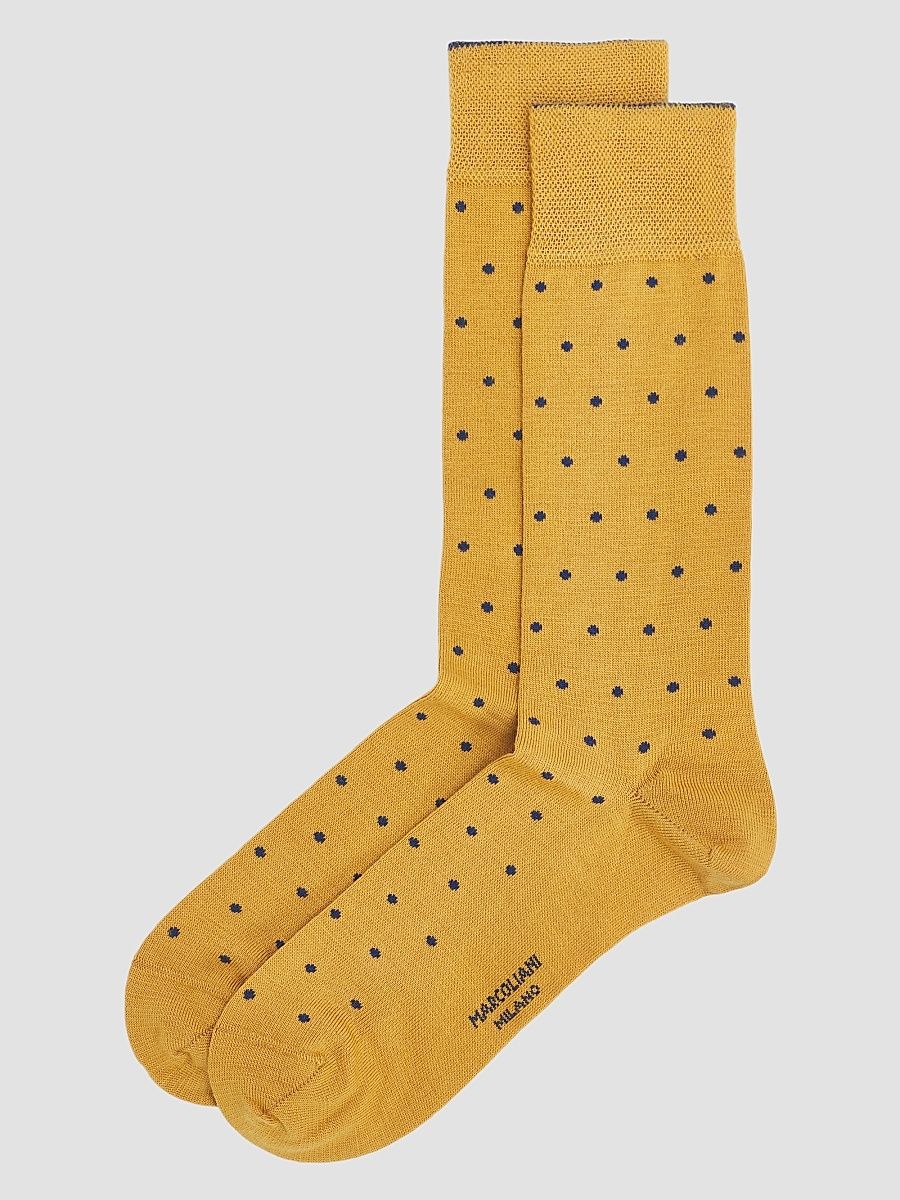 Men's Polka Dot Contrast-Trim Merino Wool Mid-Calf Socks - Caramel