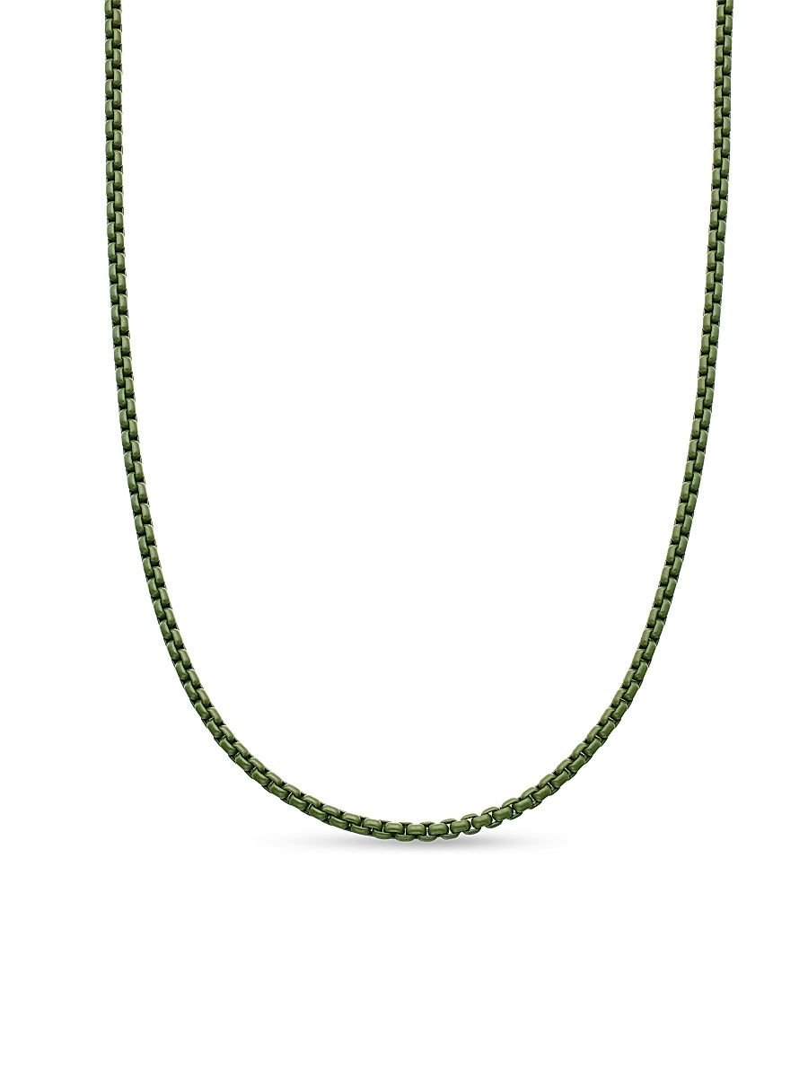 Men's Box Chain Necklace in Stainless Steel - Green - Size 22