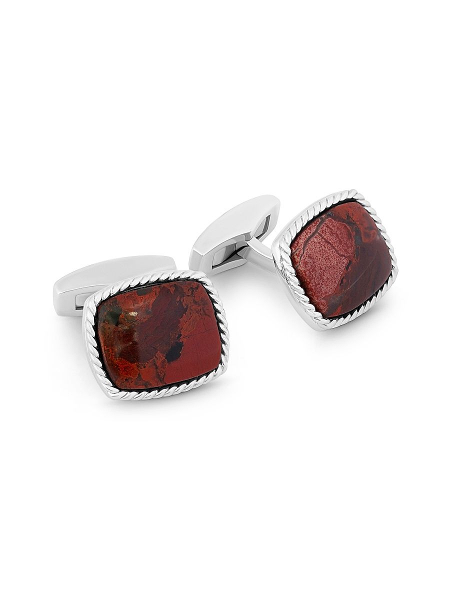 Men's Noreena Jasper & Rhodium Plated Sterling Silver Cufflinks - Red Rhodium