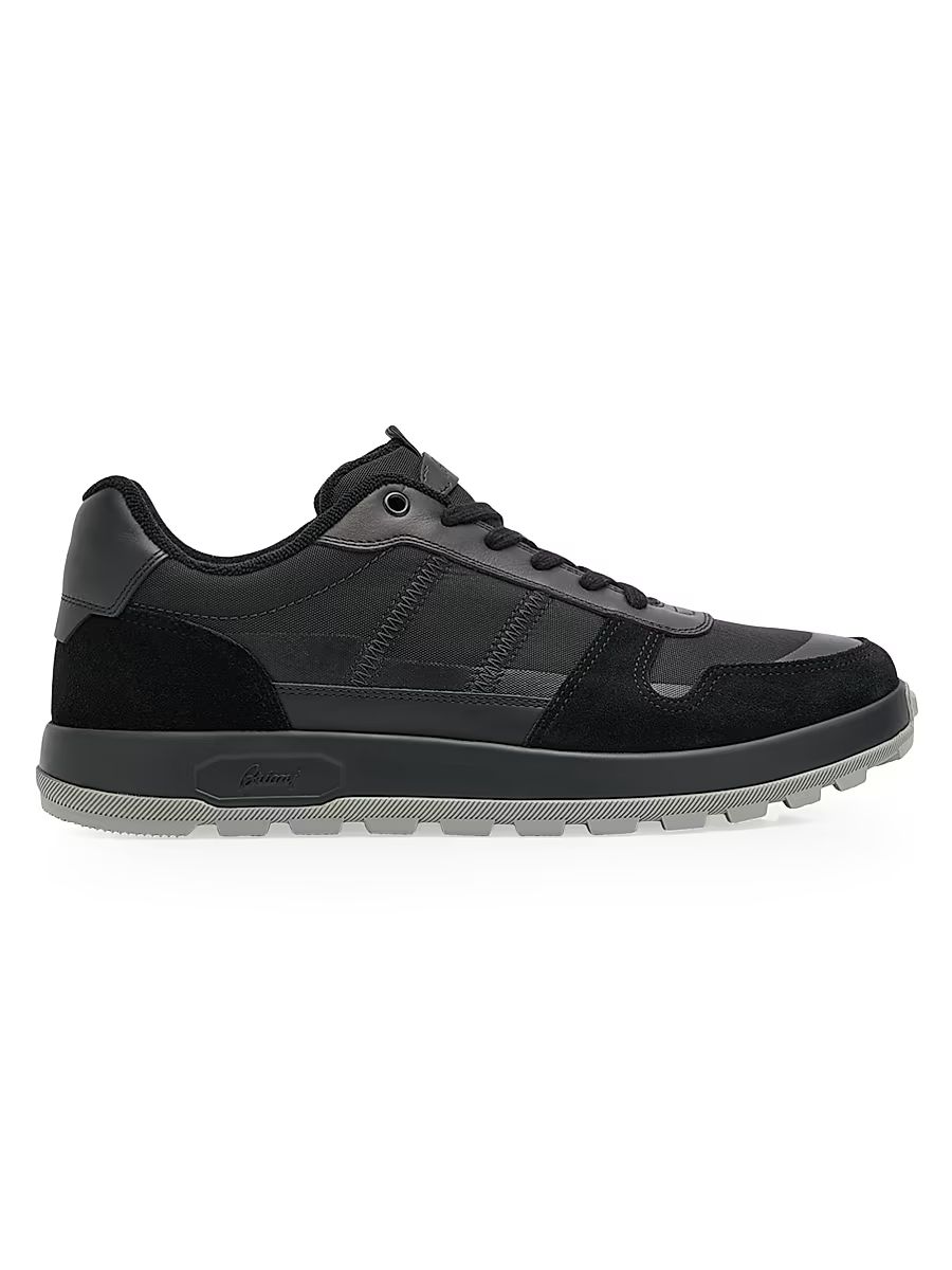 Men's Mixed-Media Low-Top Sneakers - Black - Size 9