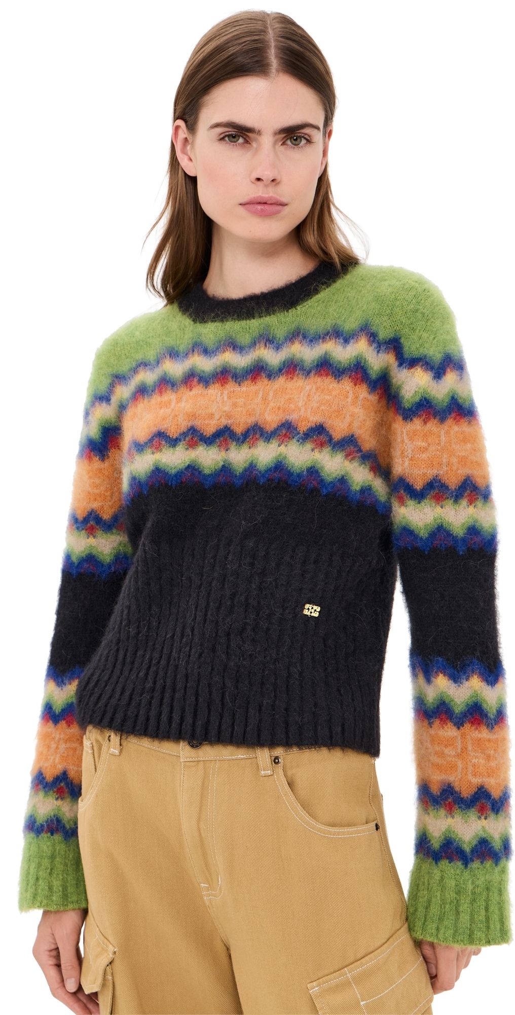 GANNI Brushed Alpaca Fair Isle Sweater Multicolour XL