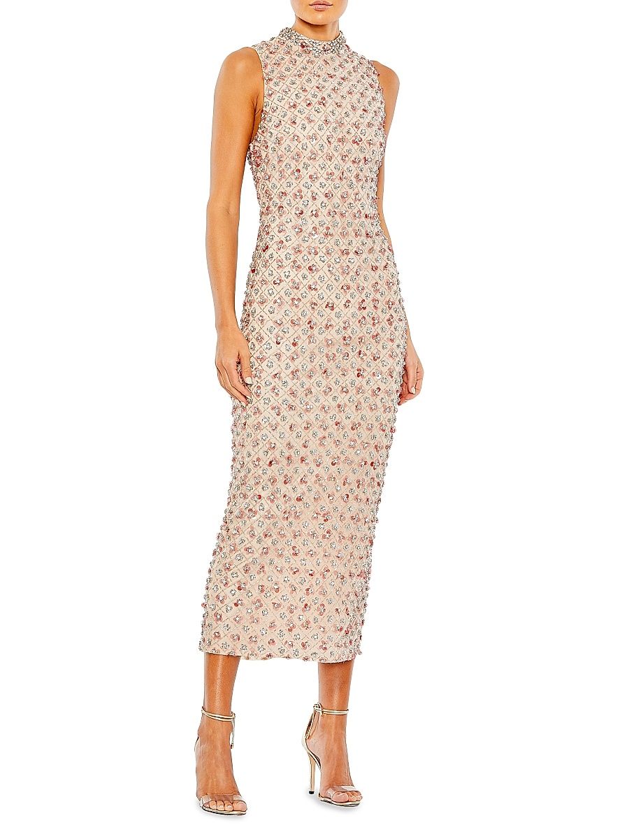 Women's Embellished Column Gown - Peach - Size 10