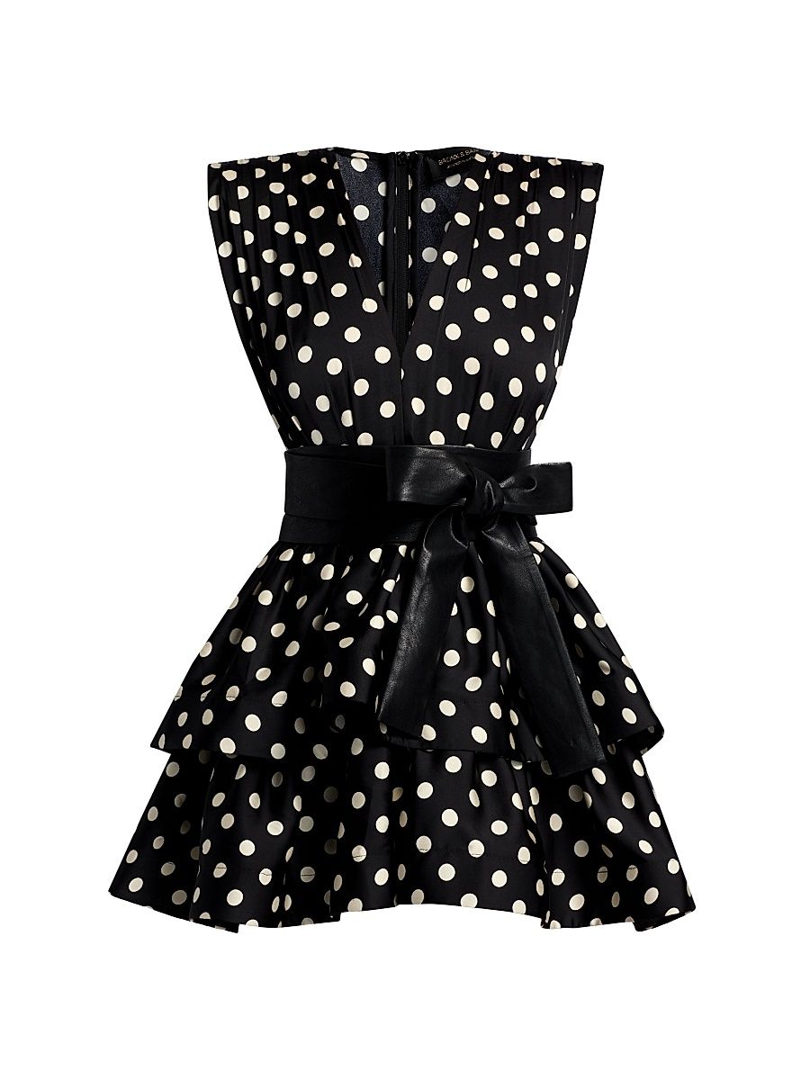Women's Riley Polka Dot Ruffle Minidress - Black White - Size XL