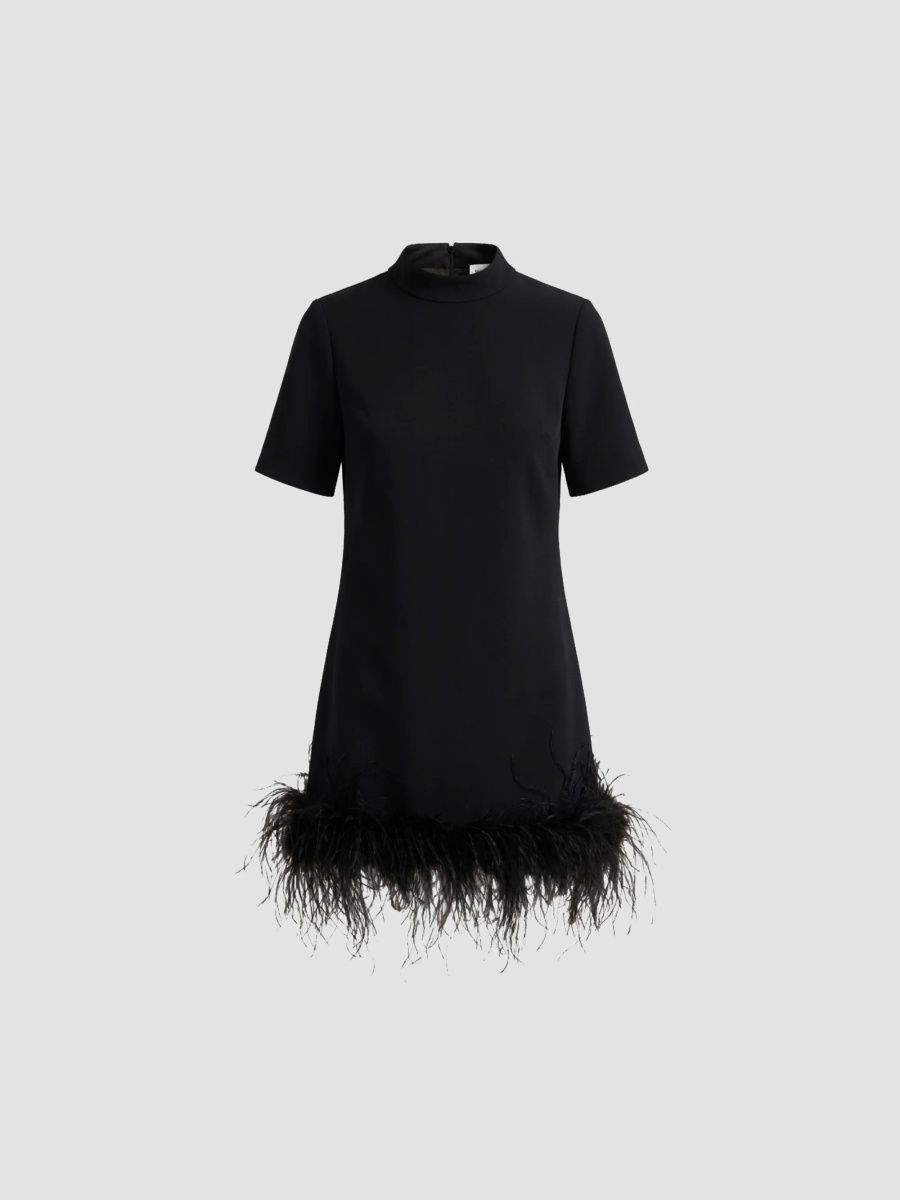 Milly Women's Hailey Feather-Trim Mini Dress - Black - Size 12