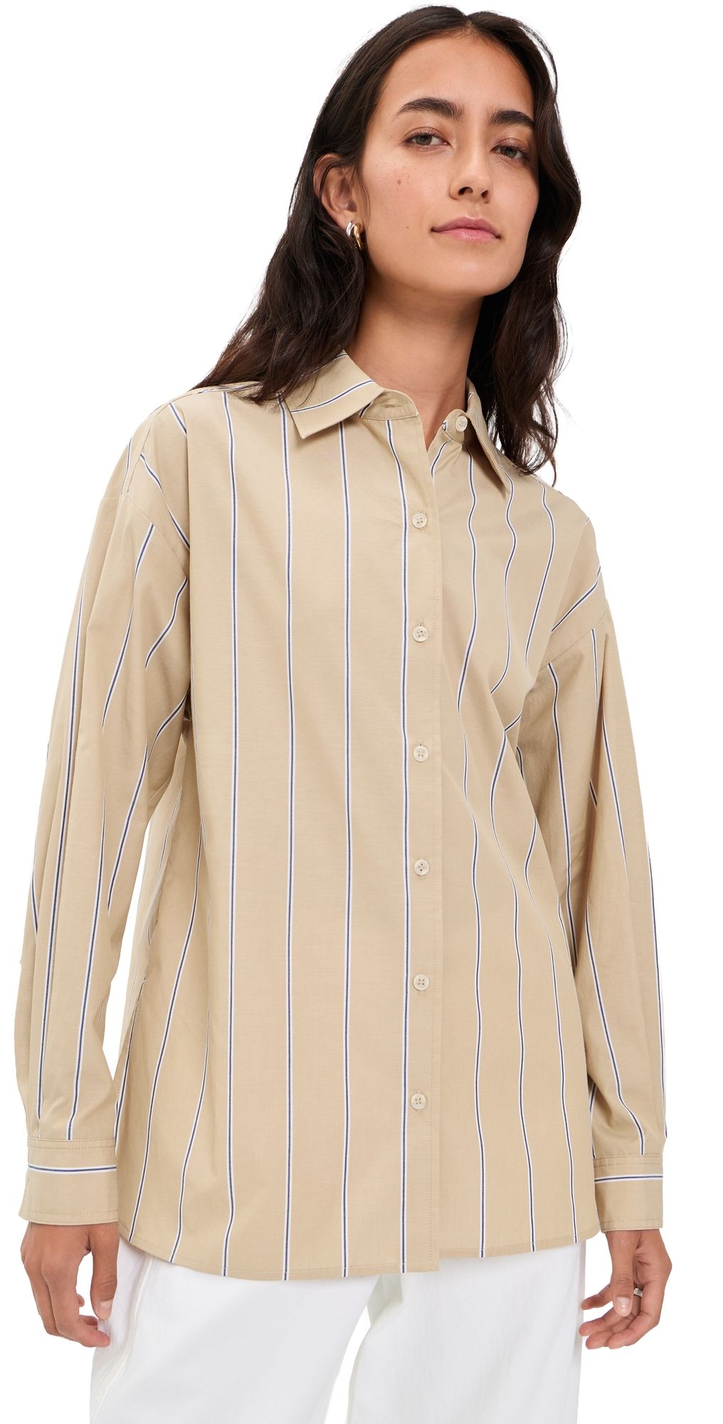 Apiece Apart Isolde Button Down Shirt Sand/Blue Stripe S