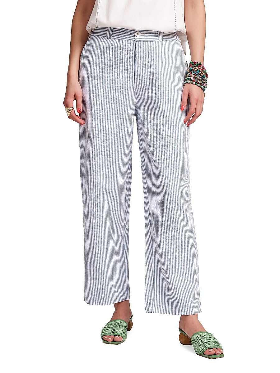 Women's Coleman Seersucker Relaxed-Fit Pants - Light Blue White - Size 18
