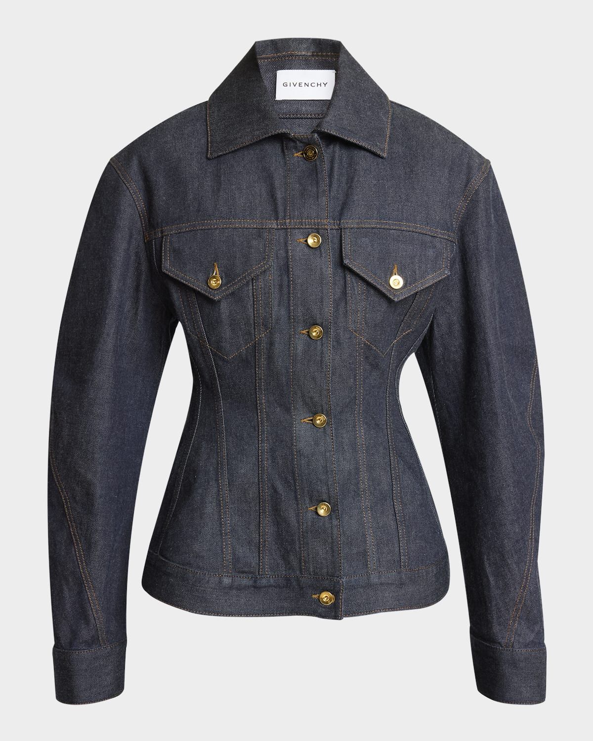 Cocoon-Sleeve Waisted Denim Jacket