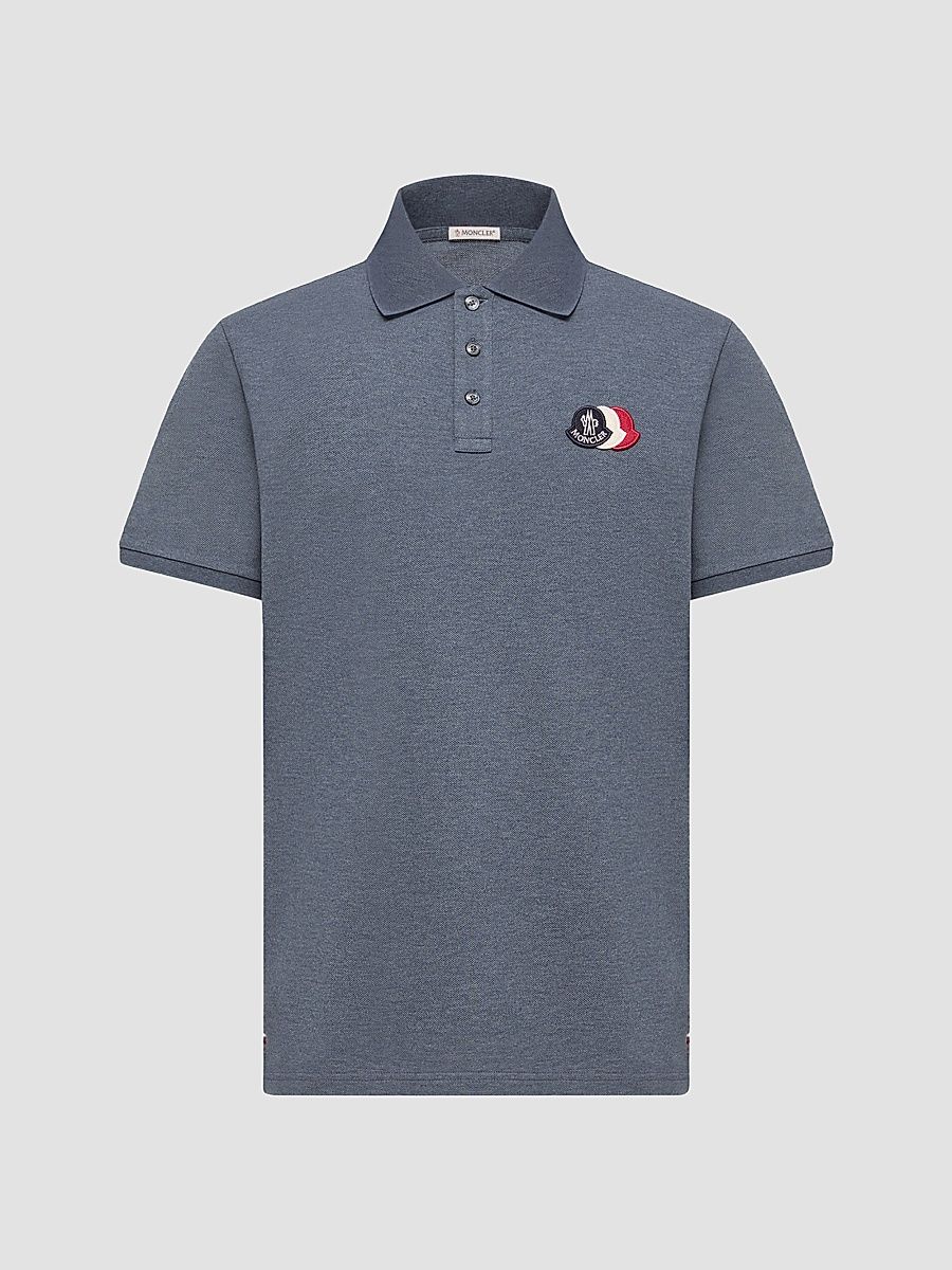 Moncler Men's Polo Shirt in Cotton Piquet - Dusty Blue - Size XXXXL