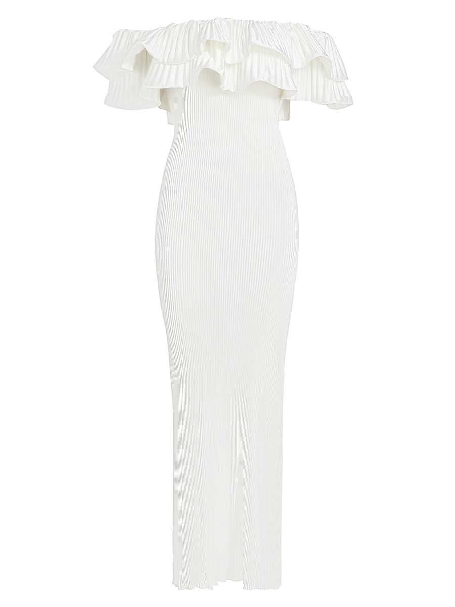 Women's Debut Ruffled Plissé Maxi Dress - Ivory - Size 6