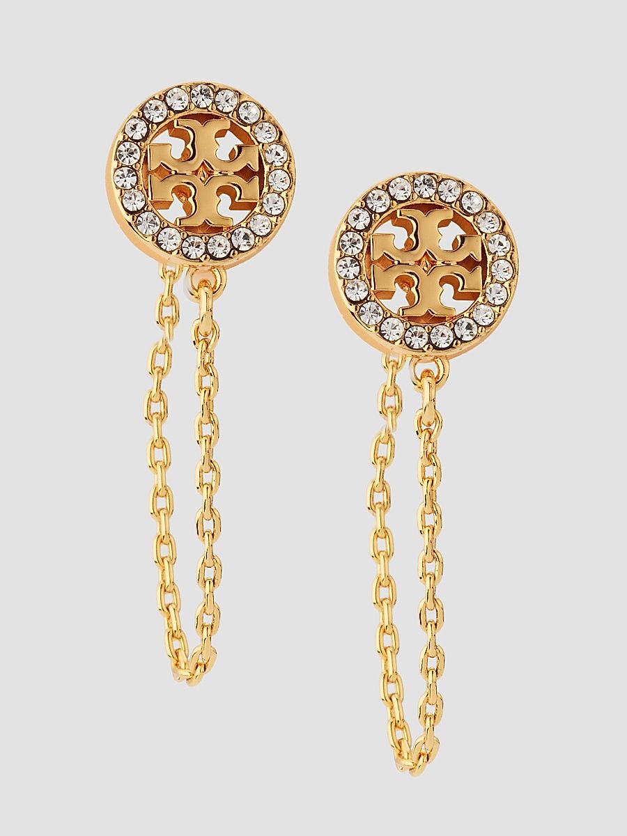 Women's Icon 18K-Gold-Plated & Cubic Zirconia Logo Chain Drop Earrings - Tory Gold