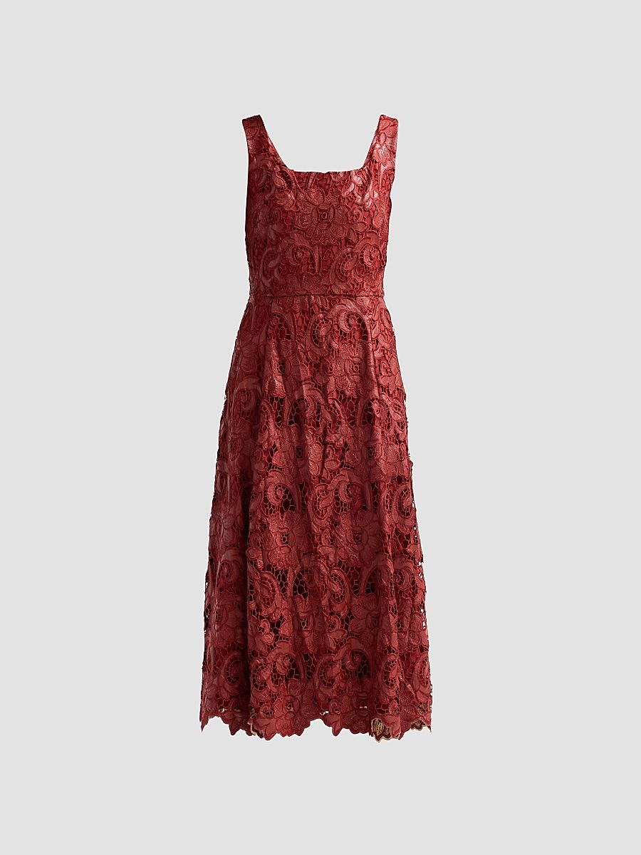 Women's Chayenne Guipure-Lace Midi Dress - Toasted Saffron - Size 14