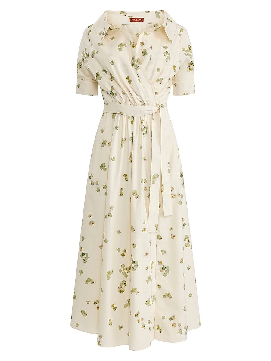 Women's Lydia Watercolor Print Cotton Shirtdress - Ivory Allover Petals - Size 14
