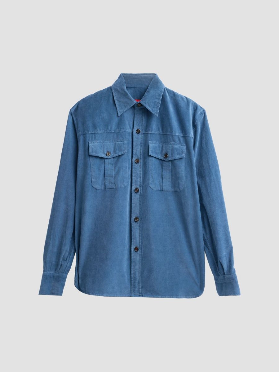 Isaia Men's Stretch-Cotton Corduroy Shirt - Pastel Blue - Size Medium