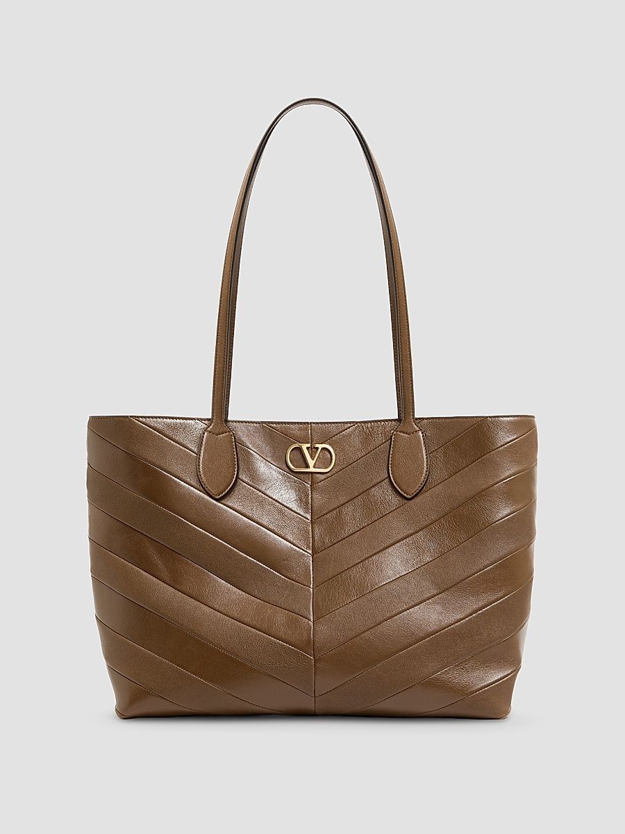 Women's Jean Medium Shopping Bag in Nappa with Chevron Motif - Tundra
